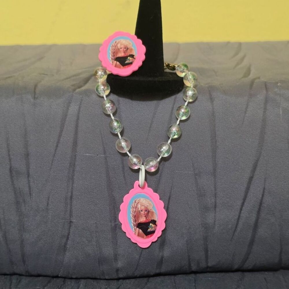 Vintage 1990 Barbie Child Size Cameo Bracelet and Ring Set Western Fun Mattel